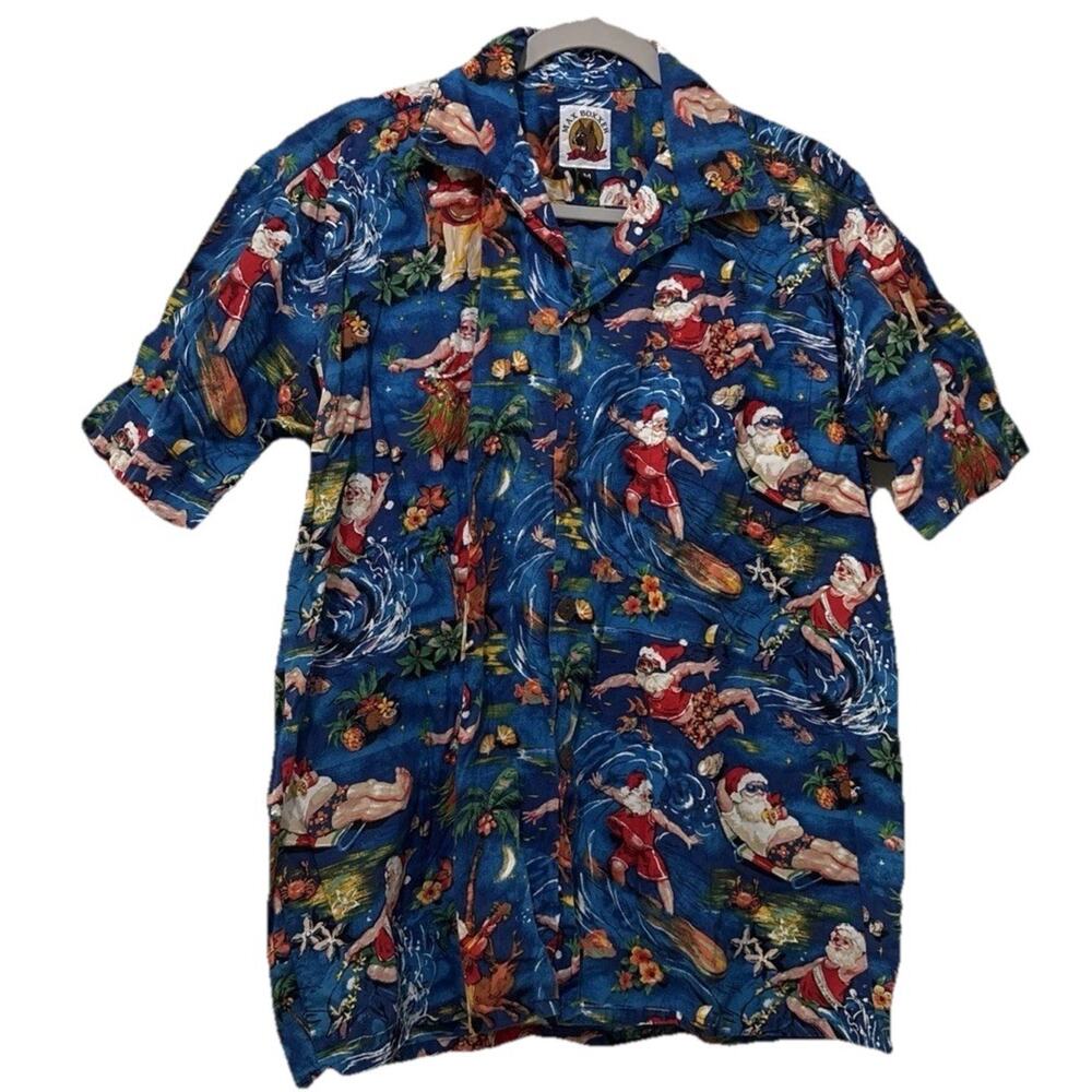 Vintage Hawaiian Santa Shirt Aloha Christmas Size Medium Max Boxxer USA Yo Wear